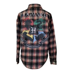 HARRY POTTER Black Flannel Shirt House Crest XS New